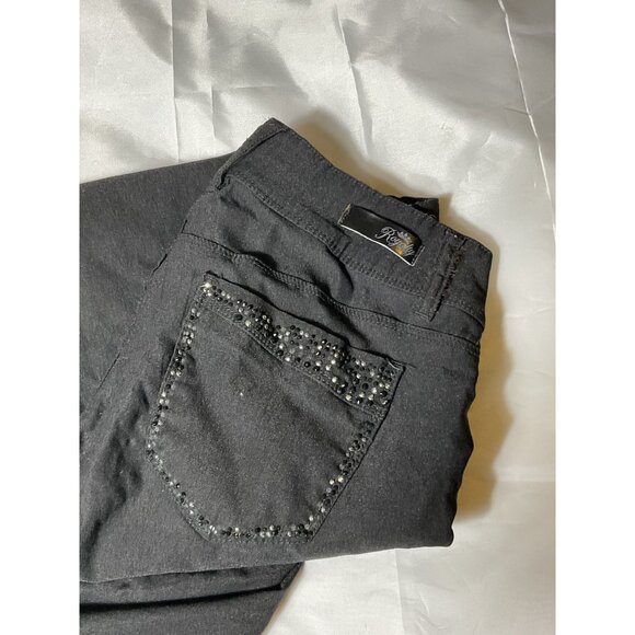 Royalty For You Black Denim Pants Rhinestone Pocket Detail Womens Size 10 - Picture 7 of 11